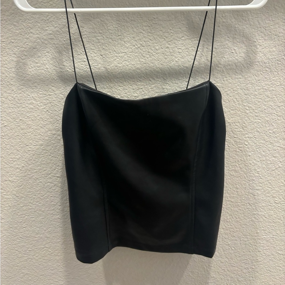 Black Leather Spaghetti Strap Top